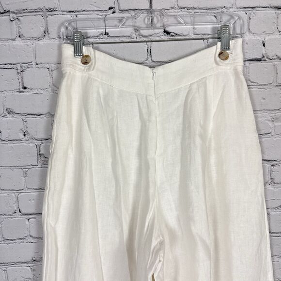 Banana Republic Lina Linen High Rise Pants Super Wide Flood Legs White - Picture 14 of 16